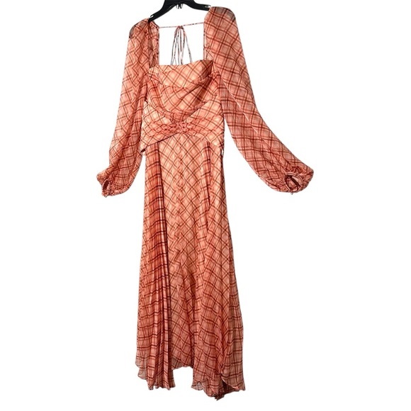 NWT Acler Mattison Pleated Plaid Chiffon Maxi Dress in Peach Size 6 Chic Retro - Picture 8 of 15